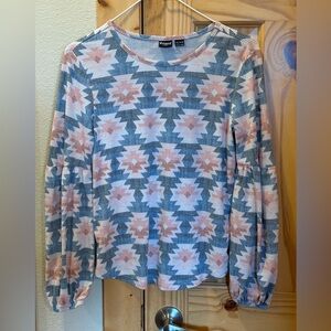 Cruel Girl Aztec Long Sleeve Top - Pink and Blue